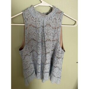 Love Fire Women's Sleeveless Top Blouse Blue with Tan Underlay Medium